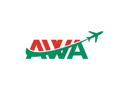Modèle vectoriel de conception de logo de lettre d'AWA. Avion Lettre AWA. Logo de voyage Design