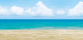 Sand, sea, sky and beach background with tropical beach and summer day. Poster #672597758