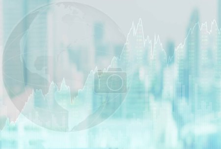 Photo for Investment world background. up trend line graph stock market and bar chart volume trading with index market in business city background. - Royalty Free Image