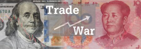 Téléchargez les photos : Concept de guerre commerciale. Etats-Unis dollar et Chine yuan avec guerre commerciale de la politique de mur tarifaire du gouvernement. - en image libre de droit