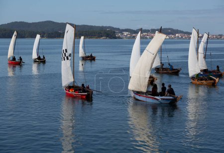 Foto de Tradicional regata de dornas de vela en el puerto de Cambados. Rias Baixas, Galicia - Imagen libre de derechos
