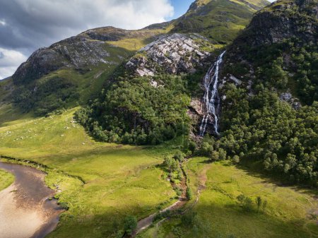 Photo for Aerial view of the Water of Nevis river and Steall waterfall on Ben Nevis mountain, Scottish Highlands - Royalty Free Image