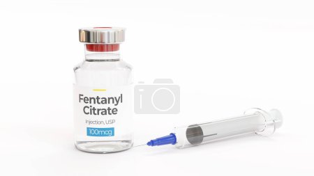 Photo for Fentanyl injection drug bottle. Synthetic opioid for treating severe pain. 3d illustration. - Royalty Free Image