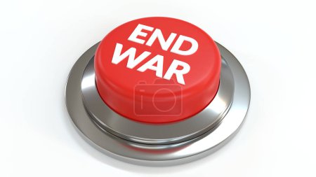 End war phrase on red button 3d illustration. Represents concept of taking action for conflict resolution in trade and in business