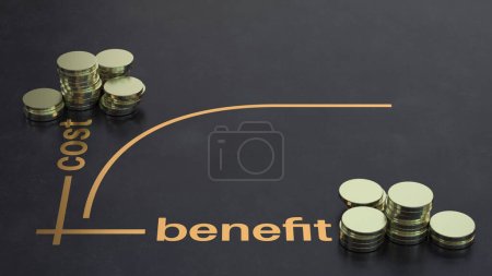 Photo for Cost benefit analysis graph drawn in gold on a black background. Concept of assessment of justification of expenditure. 3d illustration - Royalty Free Image