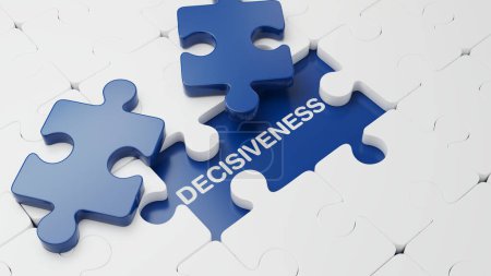 Decisiveness text revealed through jigsaw puzzle. Business solution interlocking. Important decision-making. Determination to resolve and execute a plan. 3d illustration