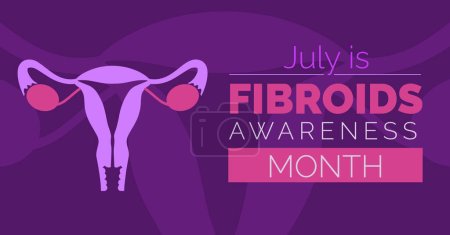 Juillet est le Mois de la sensibilisation aux fibromes. Affiche bannière vectorielle.