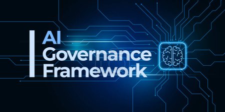 AI Governance Framework illustration banner. Artificial intelligence needs a structures for its ethical implementation