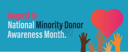 Illustration for August is National Minority Donor Awareness Month. Raising awareness of the importance of organ donation. Vector poster banner. - Royalty Free Image