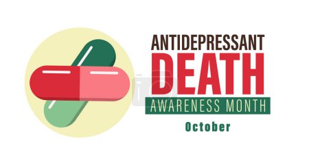 Illustration for Antidepressant death awareness month campaign banner. Observed each year in October. - Royalty Free Image