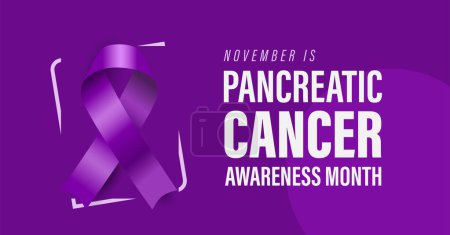 Illustration for Pancreatic cancer awareness month campaign banner. Vector illustration of purple ribbon and text - Royalty Free Image