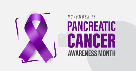 Illustration for Pancreatic cancer awareness month campaign banner. Vector illustration of purple ribbon and text. - Royalty Free Image