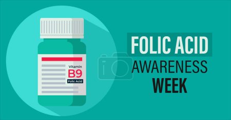 Illustration for Folic acid awareness week banner. Vitamin B9 isolated with long shadow. Supplement helps prevent child birth defects. - Royalty Free Image