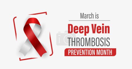 Illustration for Deep Vein Thrombosis (DVT) Prevention Awareness Month campaign banner. Observed in March each year. Red and white ribbon - Royalty Free Image