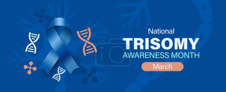 National trisomy awareness month campaign banner. Observed in march. Chromosomal condition characterized by an additional chromosome. 