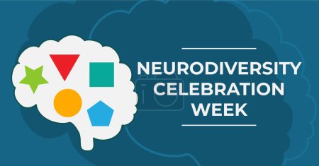Illustration for Neurodiversity Celebration Week. Vector banner. Colored geometric shapes to show brain structure differences. - Royalty Free Image