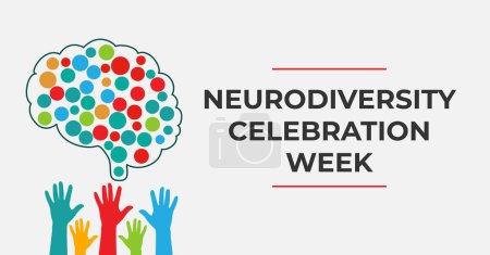 Semana de Celebración de la Neurodiversidad. Banner vectorial. Los puntos coloreados muestran diferencias en la estructura cerebral.
