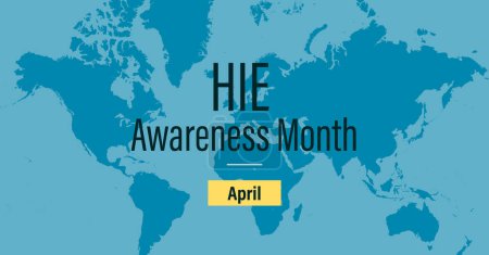 HIE Hypoxic Ischemic Encephalopathy Awareness Month Plakatbanner. Perinatale Erstickung Hirnschäden, die durch Sauerstoffmangel verursacht werden. Hintergrundkartensilhouette auf blau.  