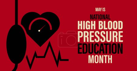 National high blood pressure education month banner. Red background vector design with gauge pump graphic element.