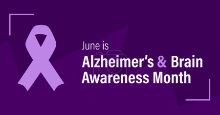 Alzheimer's and Brain Health Awareness Month: June campaign banner for advocacy, caregiving and Medical Support in Purple Ribbon Design