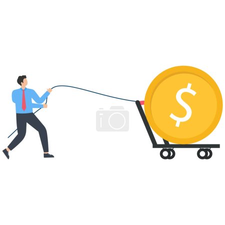 Illustration for Businessman pulling rope for getting profit. Cooperation work with leaders - Royalty Free Image