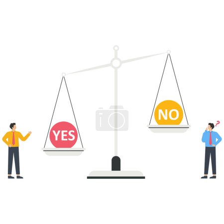 Illustration for Compare risk and benefit of yes and no choices on scales - Royalty Free Image