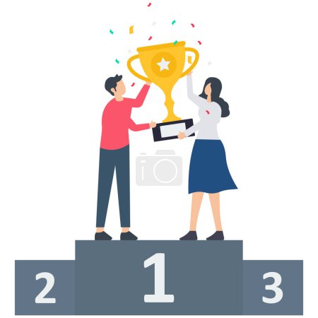 Illustration for Team success wins together, teamwork or collaboration to achieve a goal together, group winner or team victory concept, winning trophy concept - Royalty Free Image