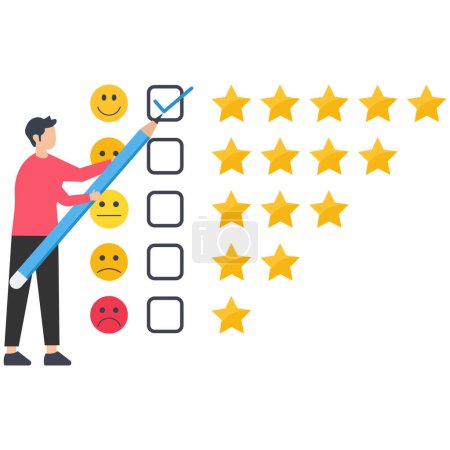 Illustration for Evaluation or satisfaction feedback, performance rating or customer review, giving stars quality, rating the service concept, evaluate star feedback concept - Royalty Free Image