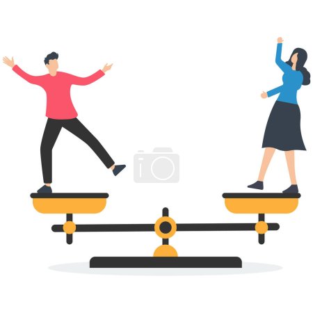Illustration for Gender equality, treat female and male equally, diversity or balance, fairness and justice concept, balancing on equal seesaw concept - Royalty Free Image