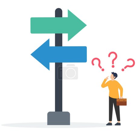Indecisive managers cannot make decisions or choose choices and alternative, confused or frustrated to decide, worried about which way to choose concept, indecisive concept 