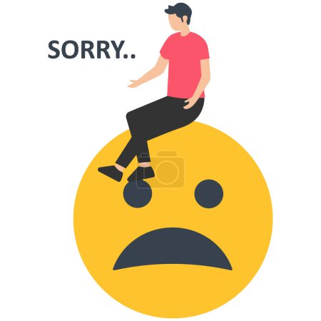 Illustration for Apologize or say sorry, Regret and ask for forgiveness, Professional or leadership after mistake or failure, Feel sad for mistake, businessman say sorry for mistake - Royalty Free Image
