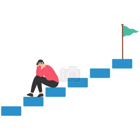 Illustration for Fear of failure, anxiety or stress, negative emotion in career development, Afraid of progress forward or middle life crisis, Give up alone on the stairway to success goal - Royalty Free Image
