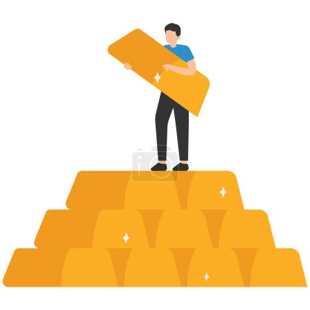 Illustration for Gold investment, Safe haven in financial crisis or wealth management, Asset allocation, Success wealth manager, Trader stand on stack of gold bars - Royalty Free Image