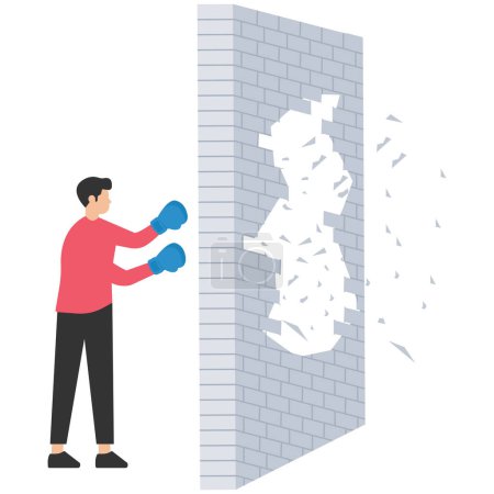 Illustration for Business man breaking through white concrete wall - Royalty Free Image