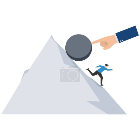 Ilustración de Empresario empujando roca cuesta arriba, esfuerzo inútil, fuerza, lucha, desafío pero también motivación y ambición. - Imagen libre de derechos