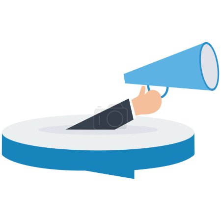 Illustration for Noisy big megaphone. Speaker announcing news to target audience. Can be used for influenced marketing, promotion, communication concept - Royalty Free Image