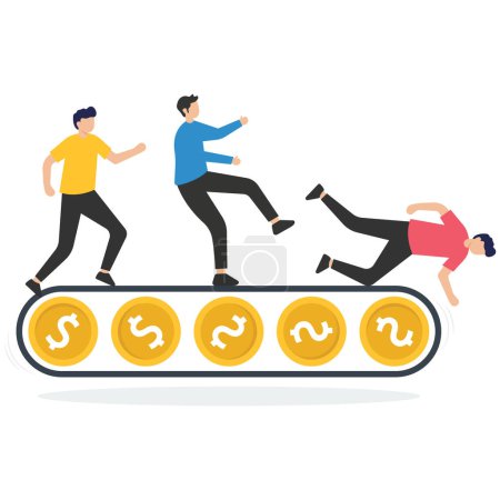 Illustration for Businessman running on a conveyor belt on a cliff - Royalty Free Image