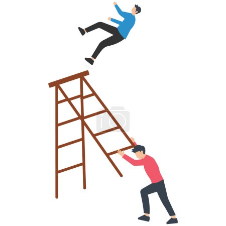 Illustration for Business failure, aim too high and accident fall from ladder of success, career or job position demote or investor losing money concept - Royalty Free Image