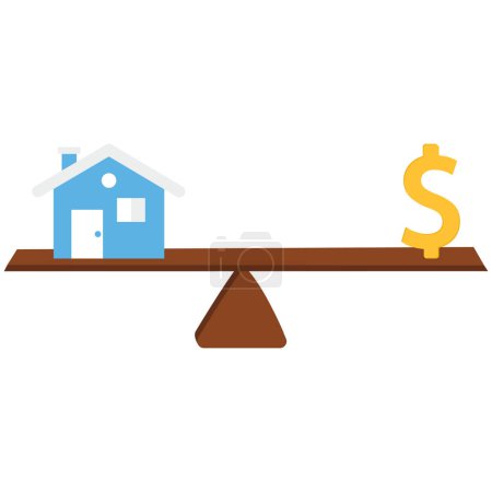 Illustration for House and Dollar money scale balancing . Weigh with house and dollar - Royalty Free Image