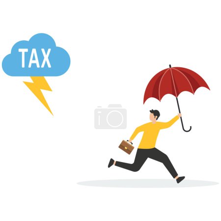 Ilustración de Empresario huyendo de impuestos. Evitación fiscal - Imagen libre de derechos