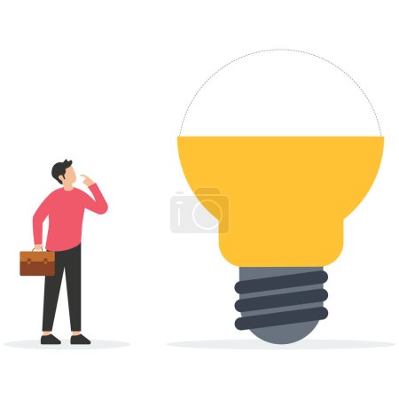 Illustration for Business person half thoughts. Half of the light bulbs are gone - Royalty Free Image