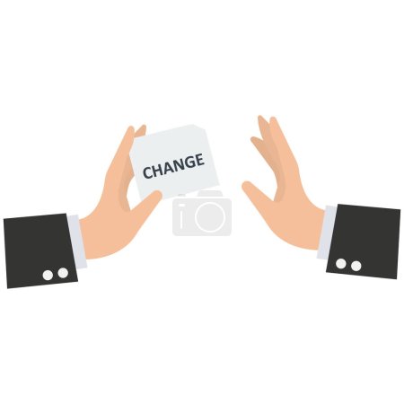 Illustration for Businessman hand denied or refuse to get change cube box, status quo bias, fear or refuse to change, comfort zone or conservative thinking, afraid of changing risk or resist to make decision - Royalty Free Image