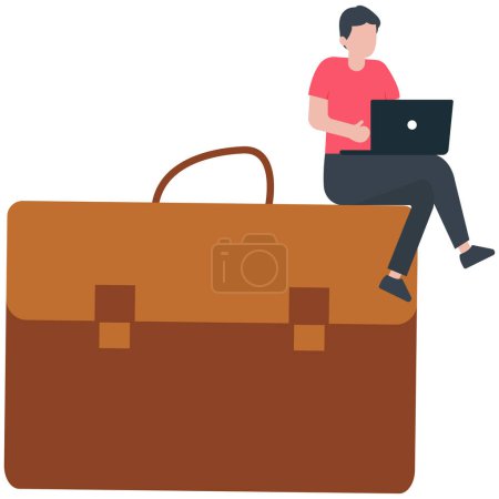 Illustration for Confidence businessman working with computer laptop on briefcase, work experience, expertise or professional employee, specialist skill - Royalty Free Image