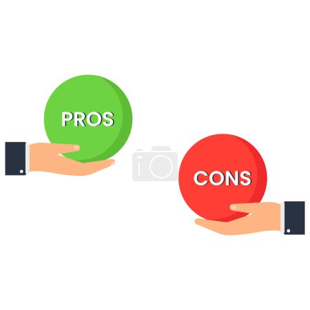 Ilustración de Comparación de pros y contras para la toma de decisiones comerciales, ventajas, análisis positivo y negativo, concepto de lista de información - Imagen libre de derechos