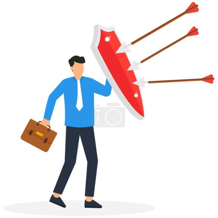 Téléchargez les illustrations : Homme d'affaires se protégeant de la flèche de l'arc - en licence libre de droit