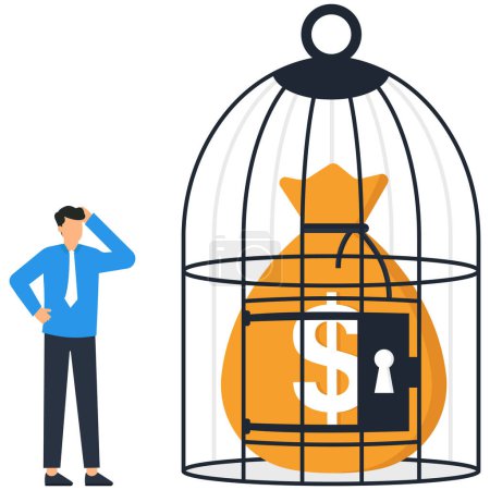 Téléchargez les illustrations : Sac en dollar dans la cage - en licence libre de droit