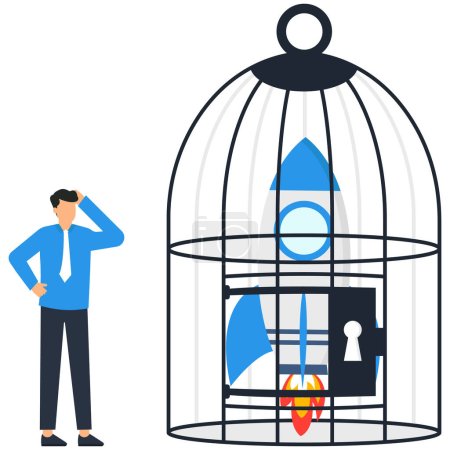 Téléchargez les illustrations : Fusée de démarrage dans la cage - en licence libre de droit