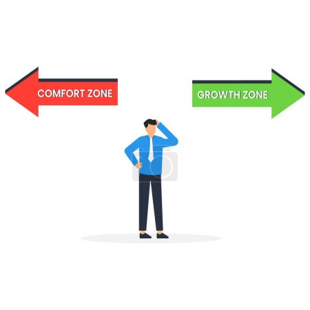 Illustration for Man thinking about growth zone and comfort zone - Royalty Free Image