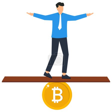 Illustration for Bitcoin and crypto investment risk, balance between risk and return, cryptocurrency challenge to overcome volatility and make profit concept - Royalty Free Image