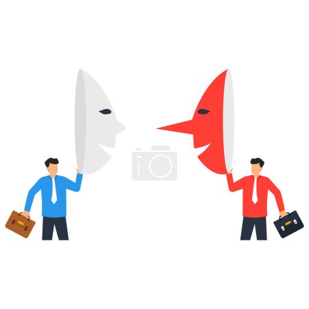 Illustration for Dishonesty partnership or fake agreement, liar or suspicion fraud, betrayal or disguise deal, hidden threat ready to stab behind concept - Royalty Free Image